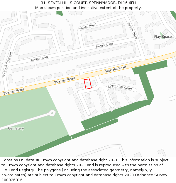 31, SEVEN HILLS COURT, SPENNYMOOR, DL16 6FH: Location map and indicative extent of plot