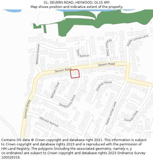 31, SEVERN ROAD, HEYWOOD, OL10 4RY: Location map and indicative extent of plot