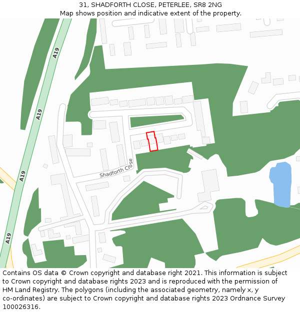 31, SHADFORTH CLOSE, PETERLEE, SR8 2NG: Location map and indicative extent of plot
