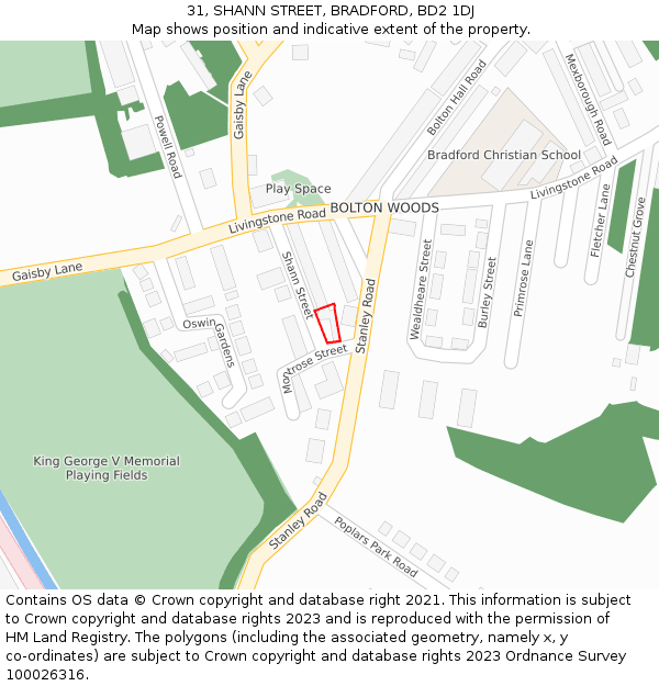31, SHANN STREET, BRADFORD, BD2 1DJ: Location map and indicative extent of plot