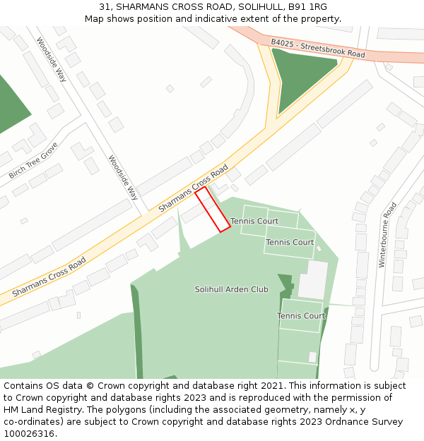 31, SHARMANS CROSS ROAD, SOLIHULL, B91 1RG: Location map and indicative extent of plot