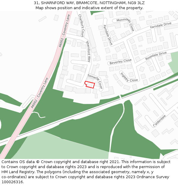31, SHARNFORD WAY, BRAMCOTE, NOTTINGHAM, NG9 3LZ: Location map and indicative extent of plot