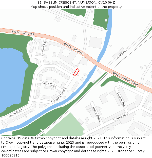 31, SHEELIN CRESCENT, NUNEATON, CV10 0HZ: Location map and indicative extent of plot