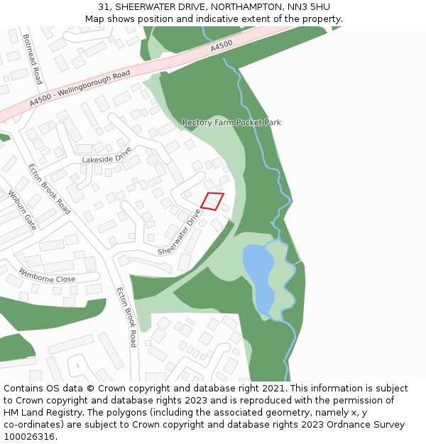 31, SHEERWATER DRIVE, NORTHAMPTON, NN3 5HU: Location map and indicative extent of plot