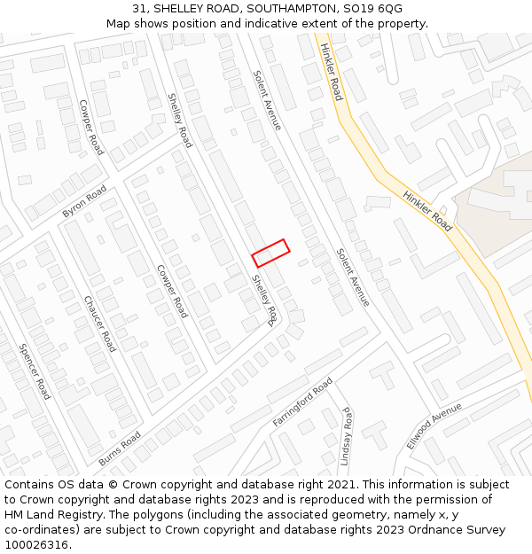 31, SHELLEY ROAD, SOUTHAMPTON, SO19 6QG: Location map and indicative extent of plot