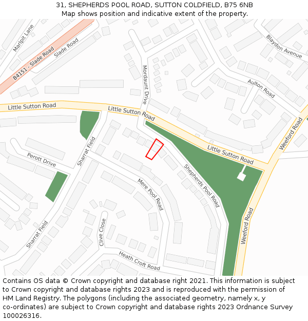 31, SHEPHERDS POOL ROAD, SUTTON COLDFIELD, B75 6NB: Location map and indicative extent of plot