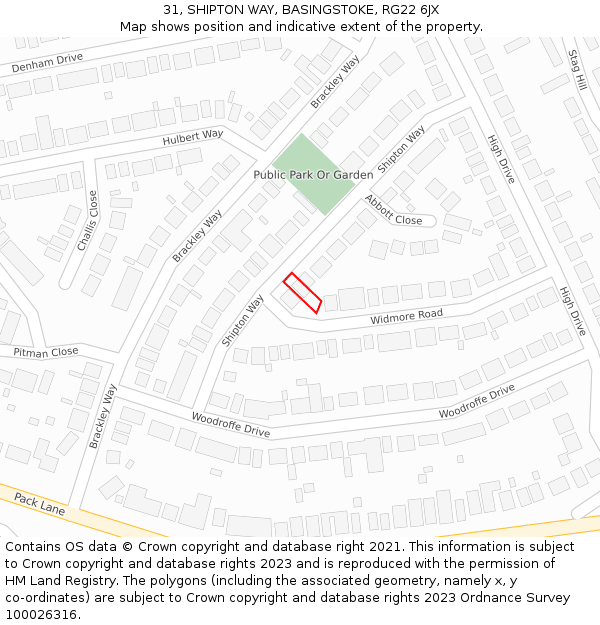 31, SHIPTON WAY, BASINGSTOKE, RG22 6JX: Location map and indicative extent of plot