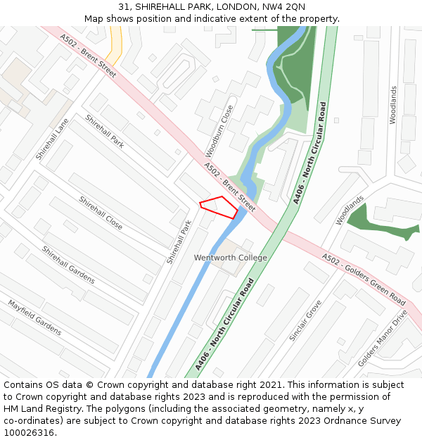 31, SHIREHALL PARK, LONDON, NW4 2QN: Location map and indicative extent of plot