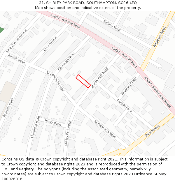 31, SHIRLEY PARK ROAD, SOUTHAMPTON, SO16 4FQ: Location map and indicative extent of plot