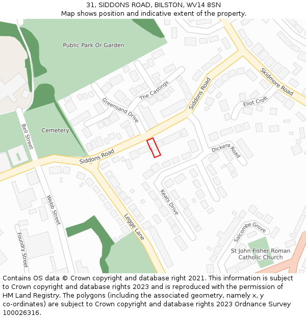 31, SIDDONS ROAD, BILSTON, WV14 8SN: Location map and indicative extent of plot