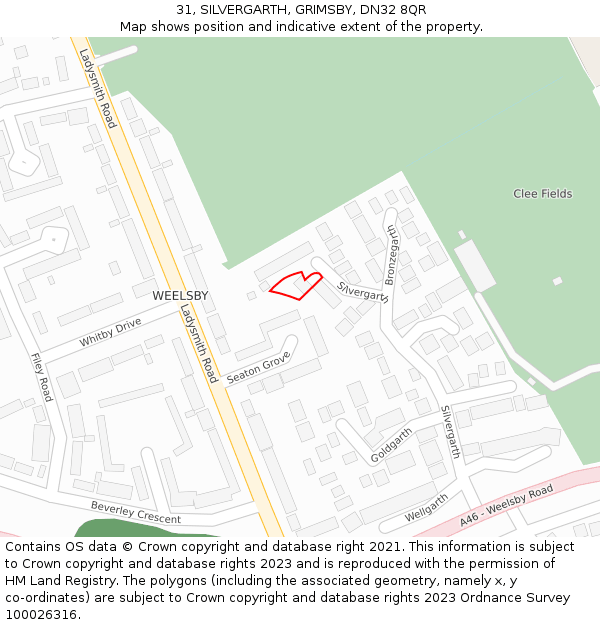 31, SILVERGARTH, GRIMSBY, DN32 8QR: Location map and indicative extent of plot