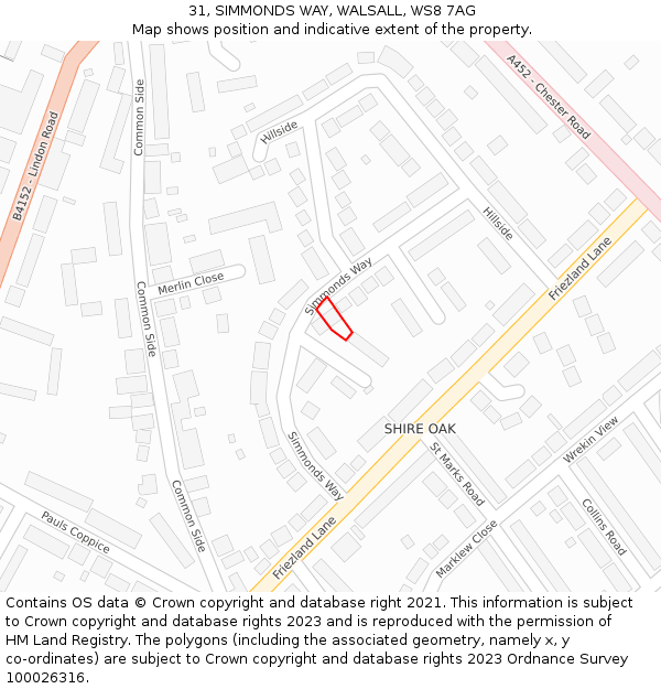 31, SIMMONDS WAY, WALSALL, WS8 7AG: Location map and indicative extent of plot