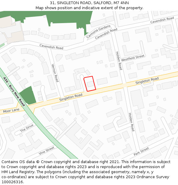 31, SINGLETON ROAD, SALFORD, M7 4NN: Location map and indicative extent of plot