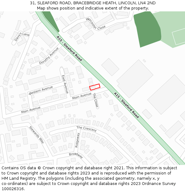 31, SLEAFORD ROAD, BRACEBRIDGE HEATH, LINCOLN, LN4 2ND: Location map and indicative extent of plot