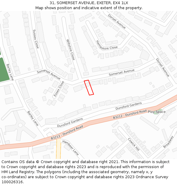 31, SOMERSET AVENUE, EXETER, EX4 1LX: Location map and indicative extent of plot