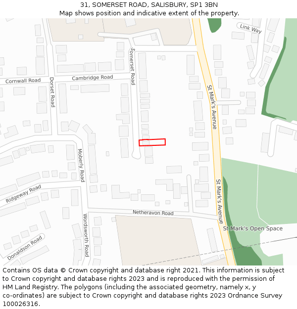 31, SOMERSET ROAD, SALISBURY, SP1 3BN: Location map and indicative extent of plot