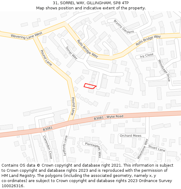 31, SORREL WAY, GILLINGHAM, SP8 4TP: Location map and indicative extent of plot