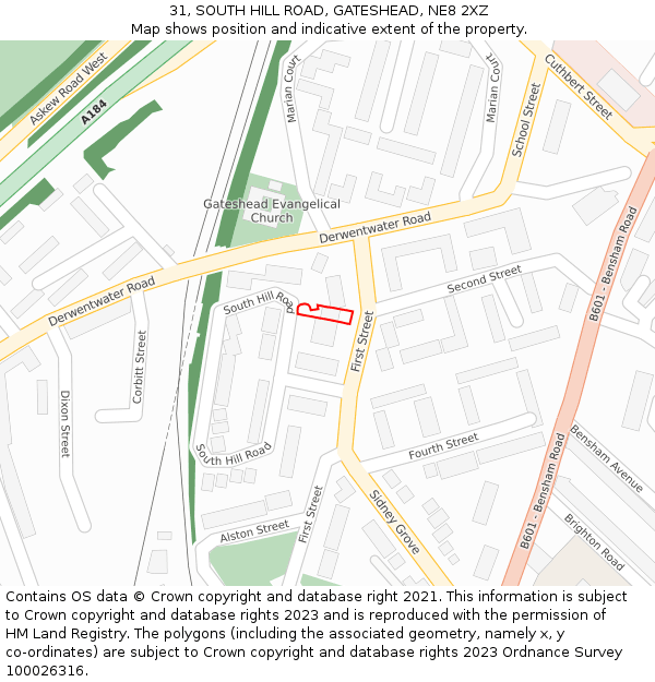 31, SOUTH HILL ROAD, GATESHEAD, NE8 2XZ: Location map and indicative extent of plot