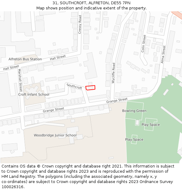 31, SOUTHCROFT, ALFRETON, DE55 7PN: Location map and indicative extent of plot