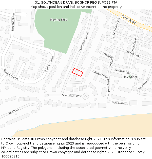 31, SOUTHDEAN DRIVE, BOGNOR REGIS, PO22 7TA: Location map and indicative extent of plot