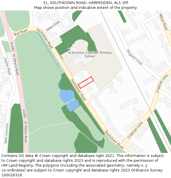 31, SOUTHDOWN ROAD, HARPENDEN, AL5 1PF: Location map and indicative extent of plot
