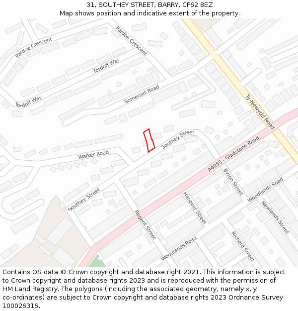 31, SOUTHEY STREET, BARRY, CF62 8EZ: Location map and indicative extent of plot