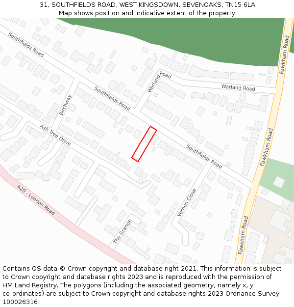 31, SOUTHFIELDS ROAD, WEST KINGSDOWN, SEVENOAKS, TN15 6LA: Location map and indicative extent of plot