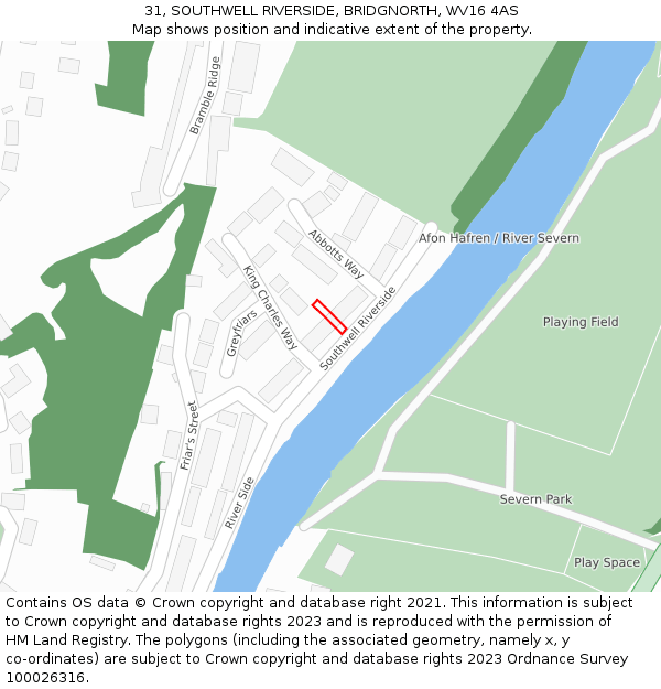 31, SOUTHWELL RIVERSIDE, BRIDGNORTH, WV16 4AS: Location map and indicative extent of plot