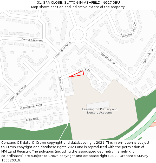 31, SPA CLOSE, SUTTON-IN-ASHFIELD, NG17 5BU: Location map and indicative extent of plot