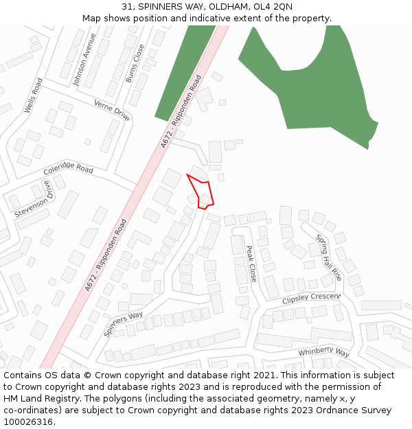 31, SPINNERS WAY, OLDHAM, OL4 2QN: Location map and indicative extent of plot