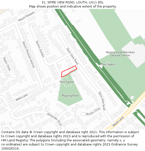 31, SPIRE VIEW ROAD, LOUTH, LN11 8SL: Location map and indicative extent of plot