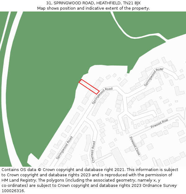 31, SPRINGWOOD ROAD, HEATHFIELD, TN21 8JX: Location map and indicative extent of plot