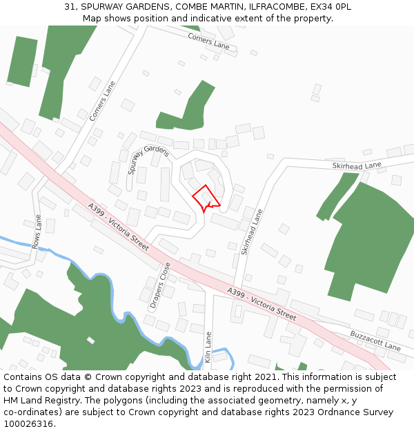 31, SPURWAY GARDENS, COMBE MARTIN, ILFRACOMBE, EX34 0PL: Location map and indicative extent of plot