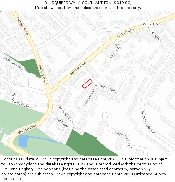 31, SQUIRES WALK, SOUTHAMPTON, SO19 9GJ: Location map and indicative extent of plot