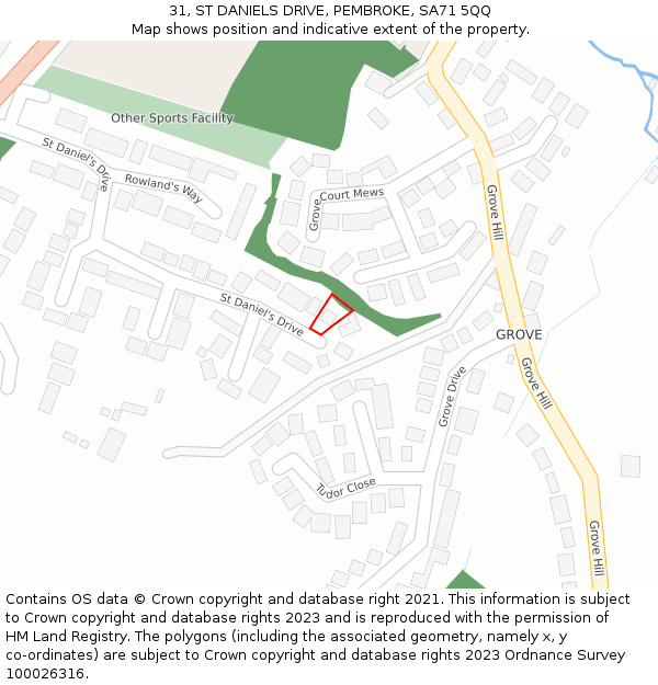 31, ST DANIELS DRIVE, PEMBROKE, SA71 5QQ: Location map and indicative extent of plot