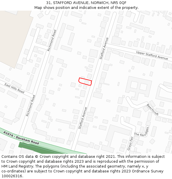 31, STAFFORD AVENUE, NORWICH, NR5 0QF: Location map and indicative extent of plot