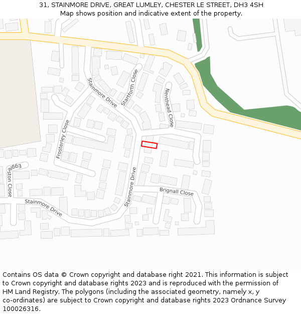 31, STAINMORE DRIVE, GREAT LUMLEY, CHESTER LE STREET, DH3 4SH: Location map and indicative extent of plot