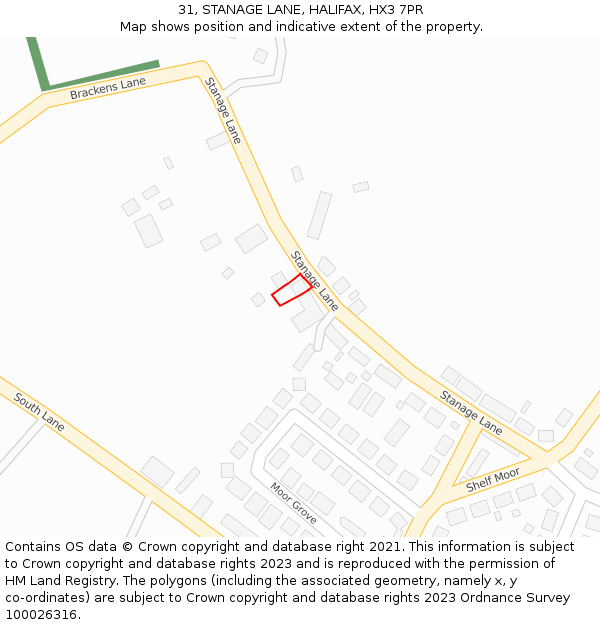 31, STANAGE LANE, HALIFAX, HX3 7PR: Location map and indicative extent of plot