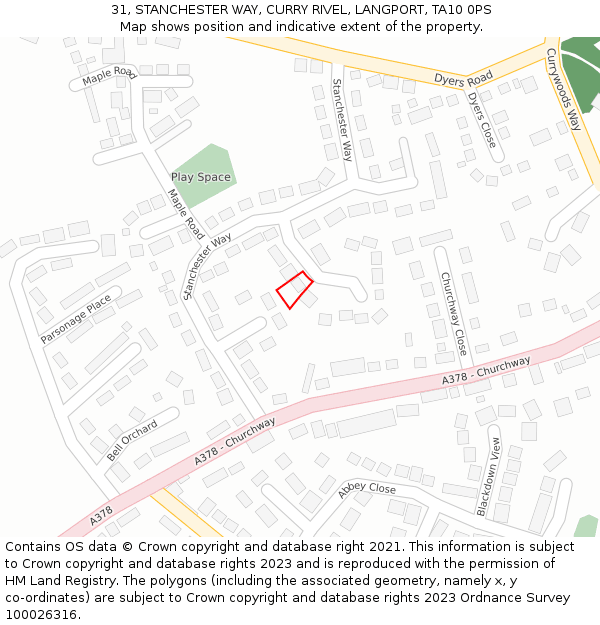 31, STANCHESTER WAY, CURRY RIVEL, LANGPORT, TA10 0PS: Location map and indicative extent of plot