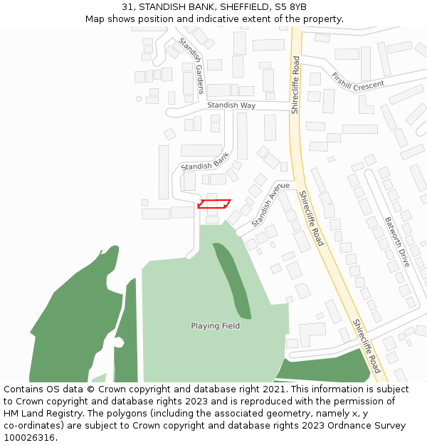 31, STANDISH BANK, SHEFFIELD, S5 8YB: Location map and indicative extent of plot