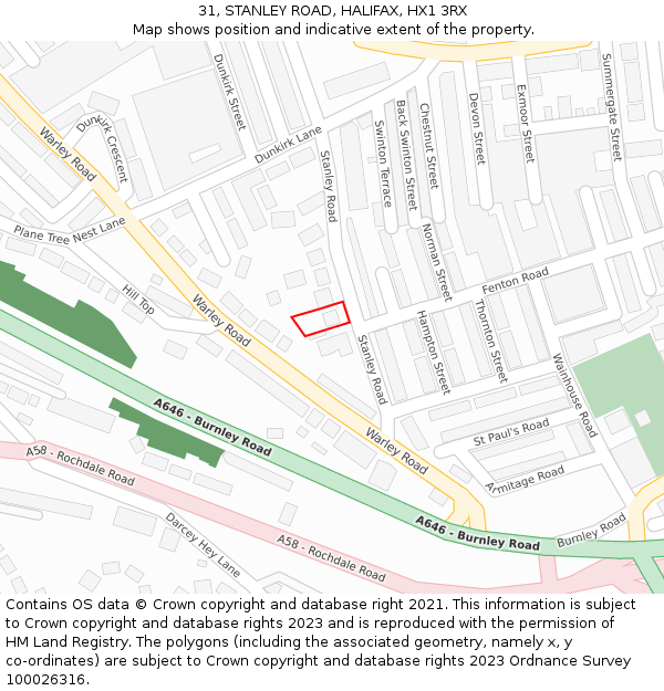 31, STANLEY ROAD, HALIFAX, HX1 3RX: Location map and indicative extent of plot