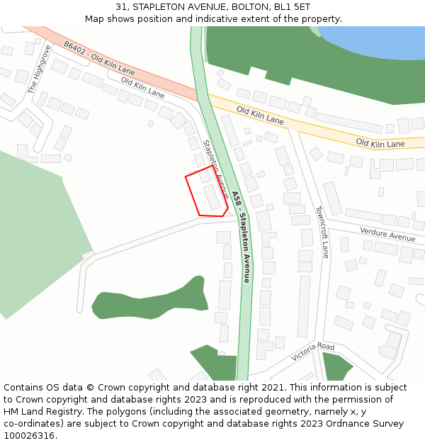 31, STAPLETON AVENUE, BOLTON, BL1 5ET: Location map and indicative extent of plot