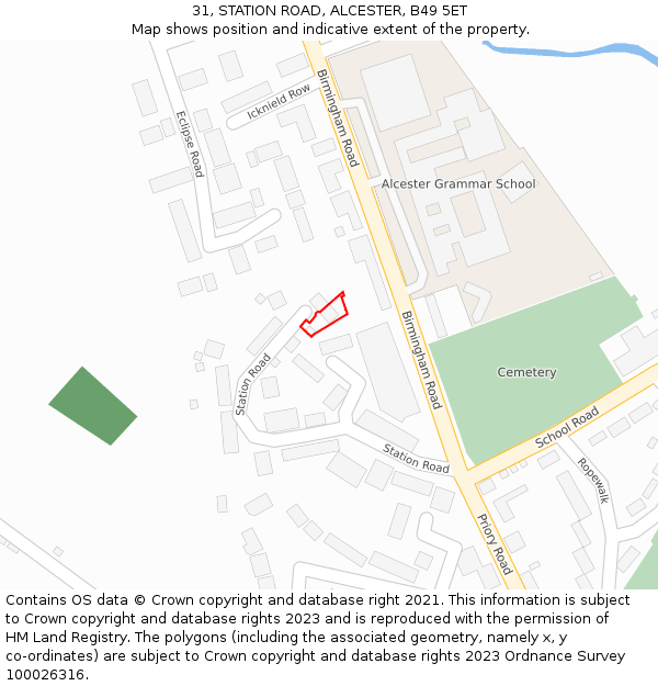 31, STATION ROAD, ALCESTER, B49 5ET: Location map and indicative extent of plot