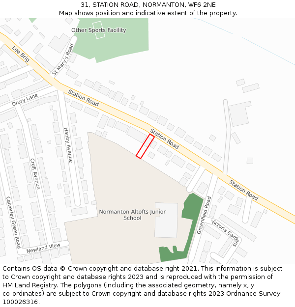 31, STATION ROAD, NORMANTON, WF6 2NE: Location map and indicative extent of plot