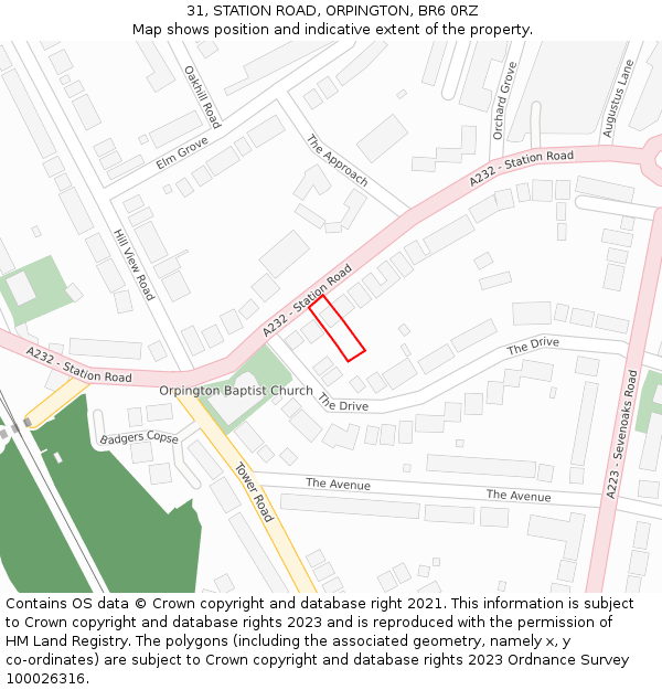 31, STATION ROAD, ORPINGTON, BR6 0RZ: Location map and indicative extent of plot