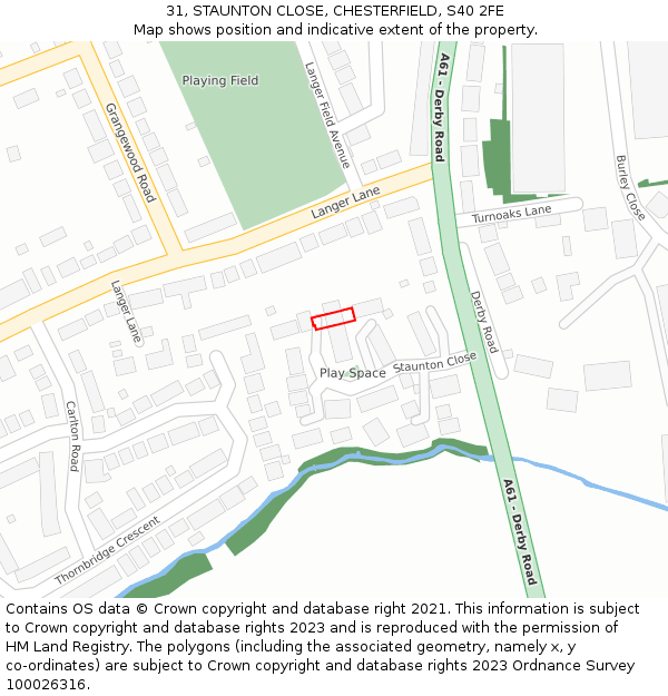 31, STAUNTON CLOSE, CHESTERFIELD, S40 2FE: Location map and indicative extent of plot