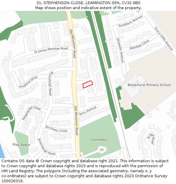 31, STEPHENSON CLOSE, LEAMINGTON SPA, CV32 6BS: Location map and indicative extent of plot