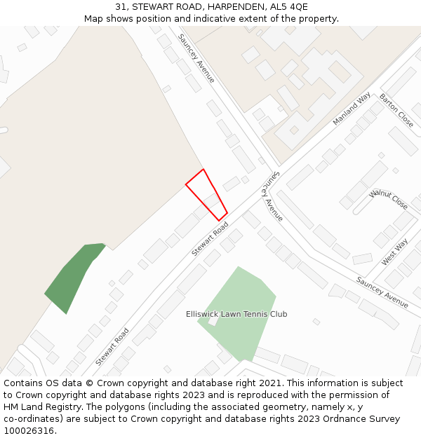 31, STEWART ROAD, HARPENDEN, AL5 4QE: Location map and indicative extent of plot