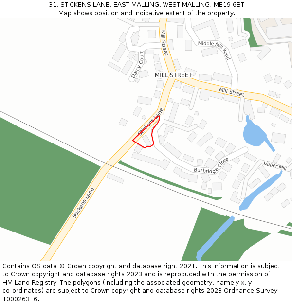 31, STICKENS LANE, EAST MALLING, WEST MALLING, ME19 6BT: Location map and indicative extent of plot