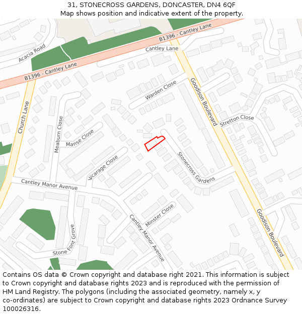 31, STONECROSS GARDENS, DONCASTER, DN4 6QF: Location map and indicative extent of plot